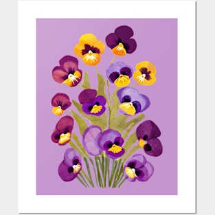Colorful Watercolor Pansies, Beautiful Pansy Flowers Posters and Art